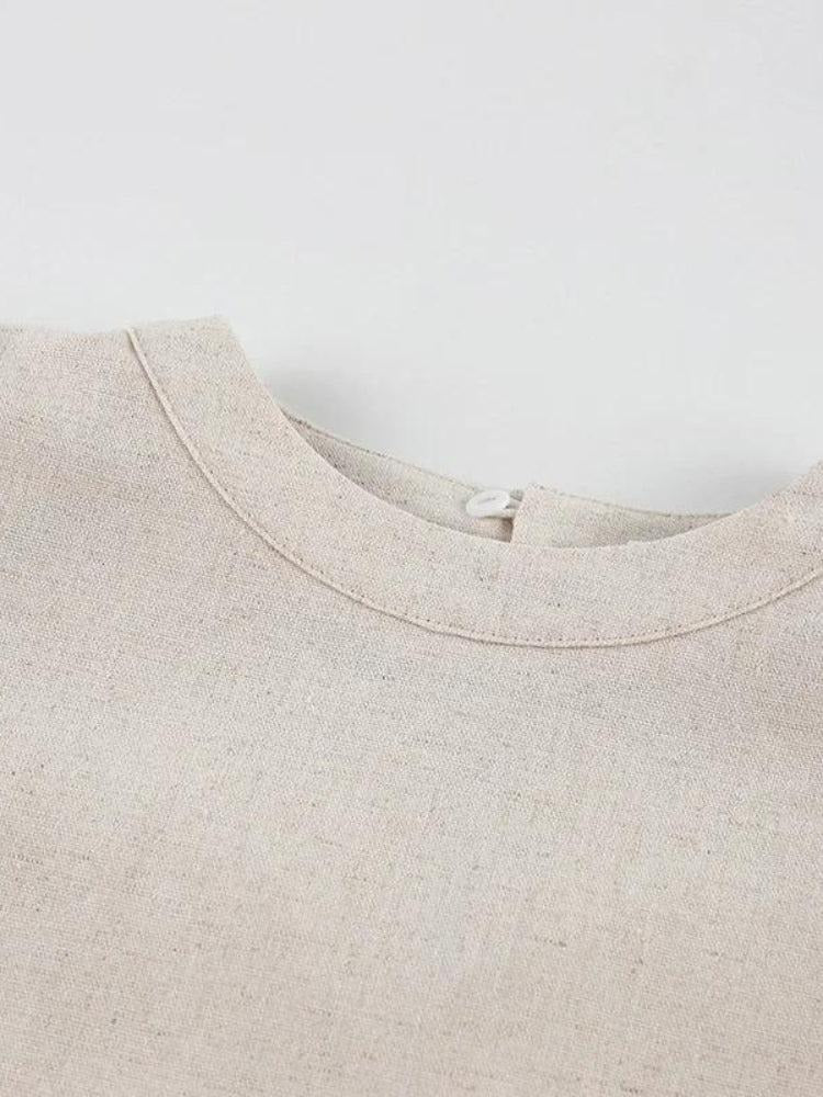 Ensemble deux pièces crop top en lin à lacets et pantalon en dentelle