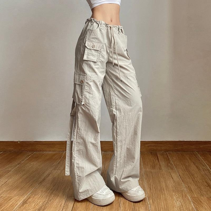 Pantalon cargo taille basse à cordon de serrage