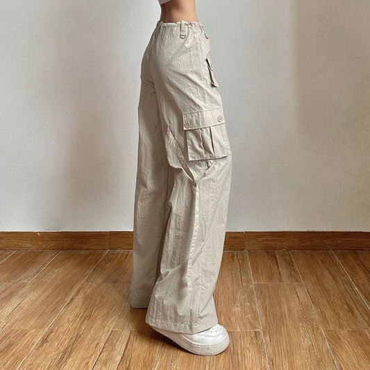 Pantalon cargo taille basse à cordon de serrage
