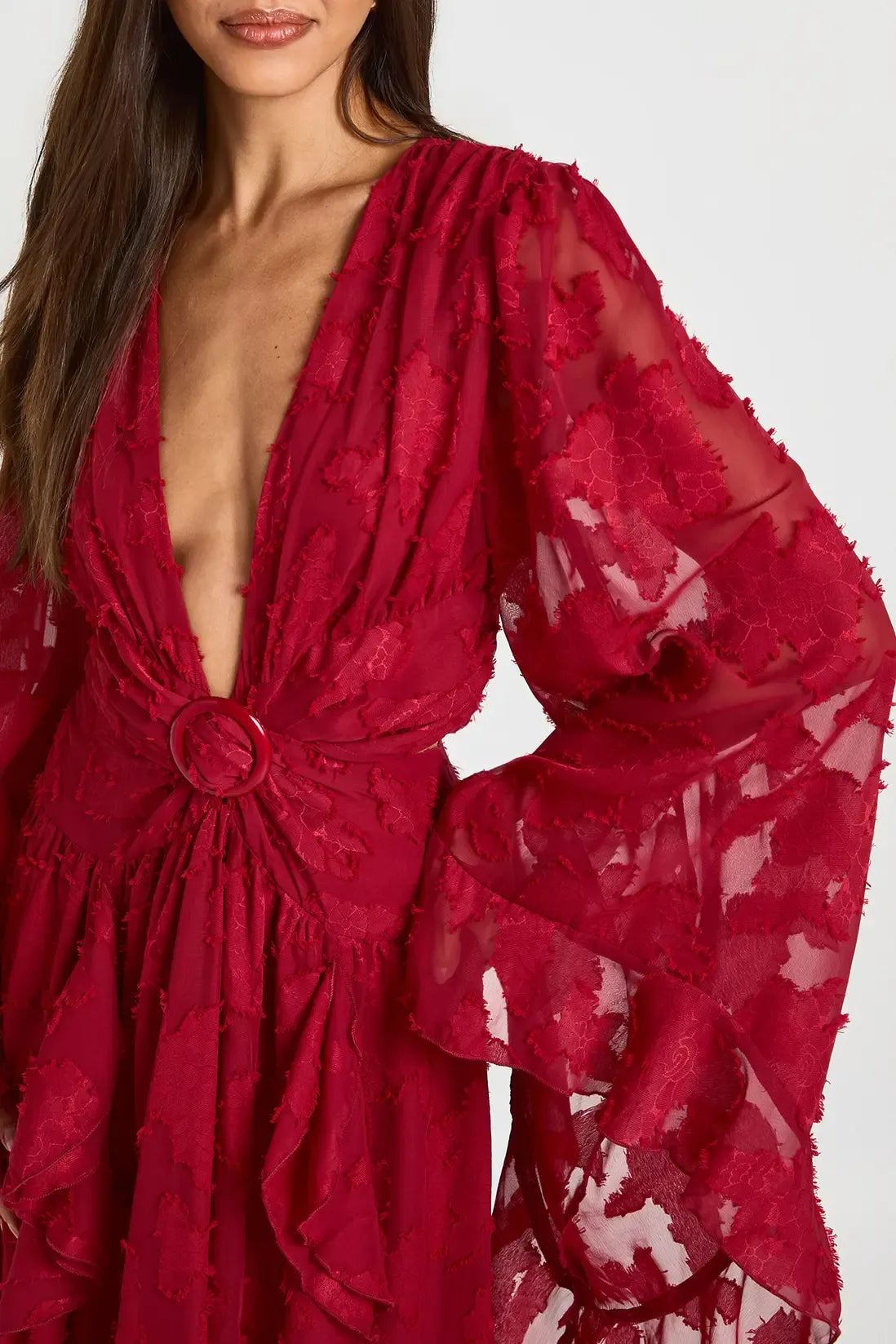 Robe Longue Texturée avec Fente Cuisse et Découpes