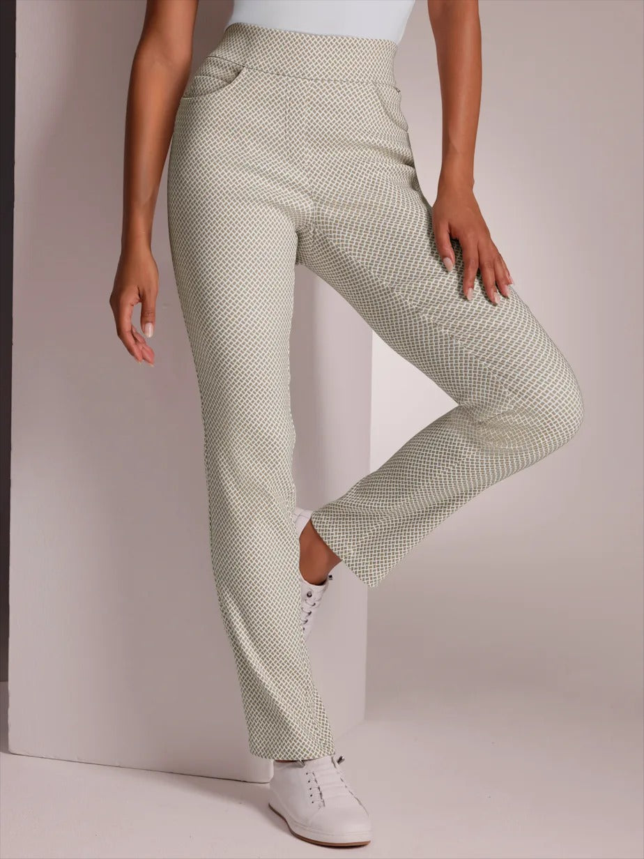 Pantalon en bengaline avec motif jacquard et ceinture confortable