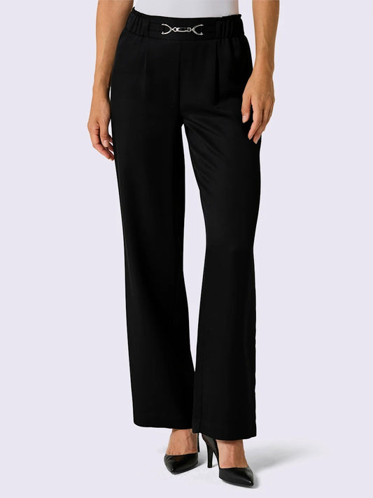 Pantalon tissé confortable à ceinture élastique décorative