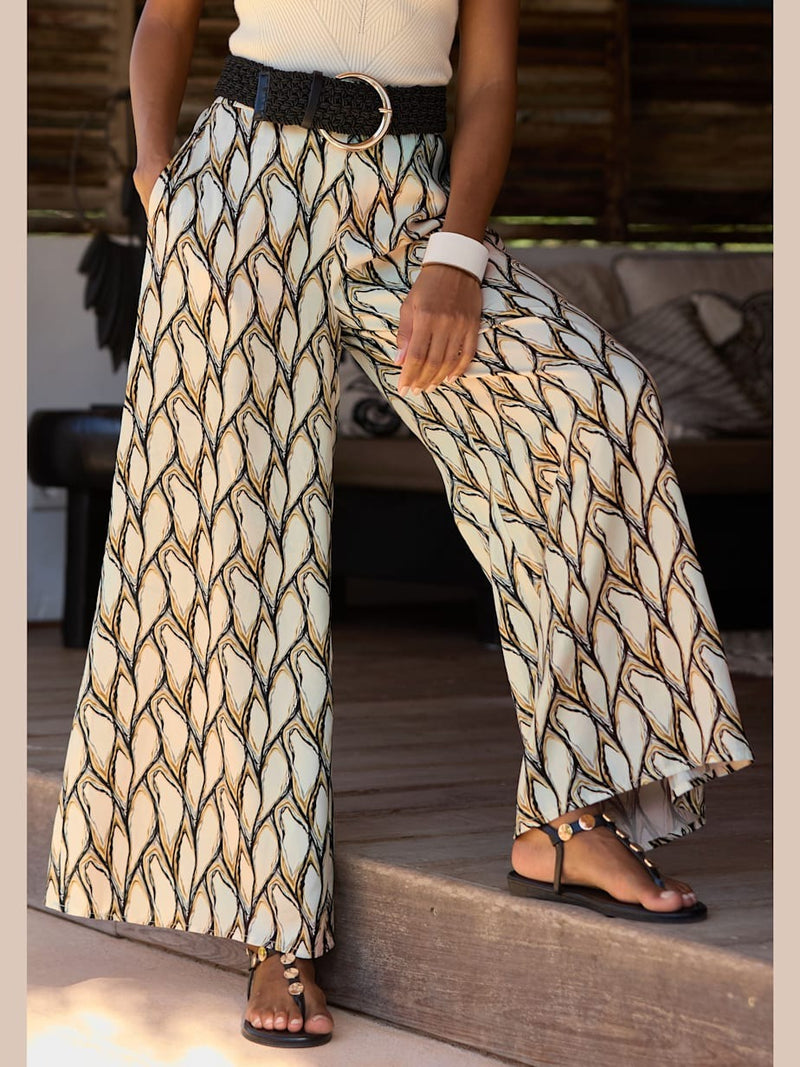 Pantalon large à poches en satin légèrement brillant